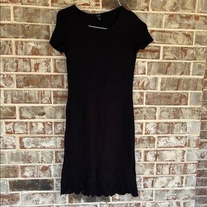 Talbots Black Midi Dress with Embroidered Hem
